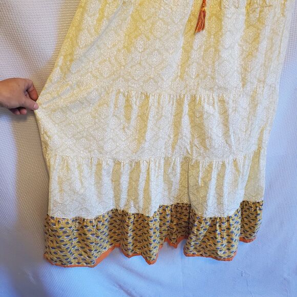 Womes Tiered Maxi Skirt Yellow Damask Peasant Summer - Picture 5 of 12